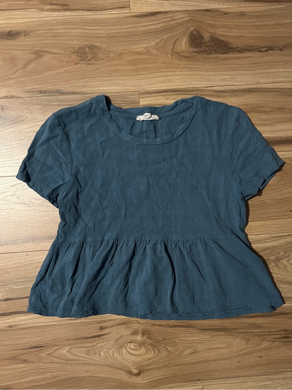 La Hearts Washed Teal Blue Peplum Crop Top